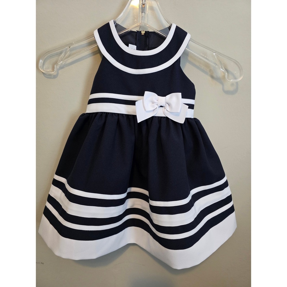 Bonnie Jean‎ Navy Blue White Nautical Sailor Bow Toddler Dress 18M Formal Preppy